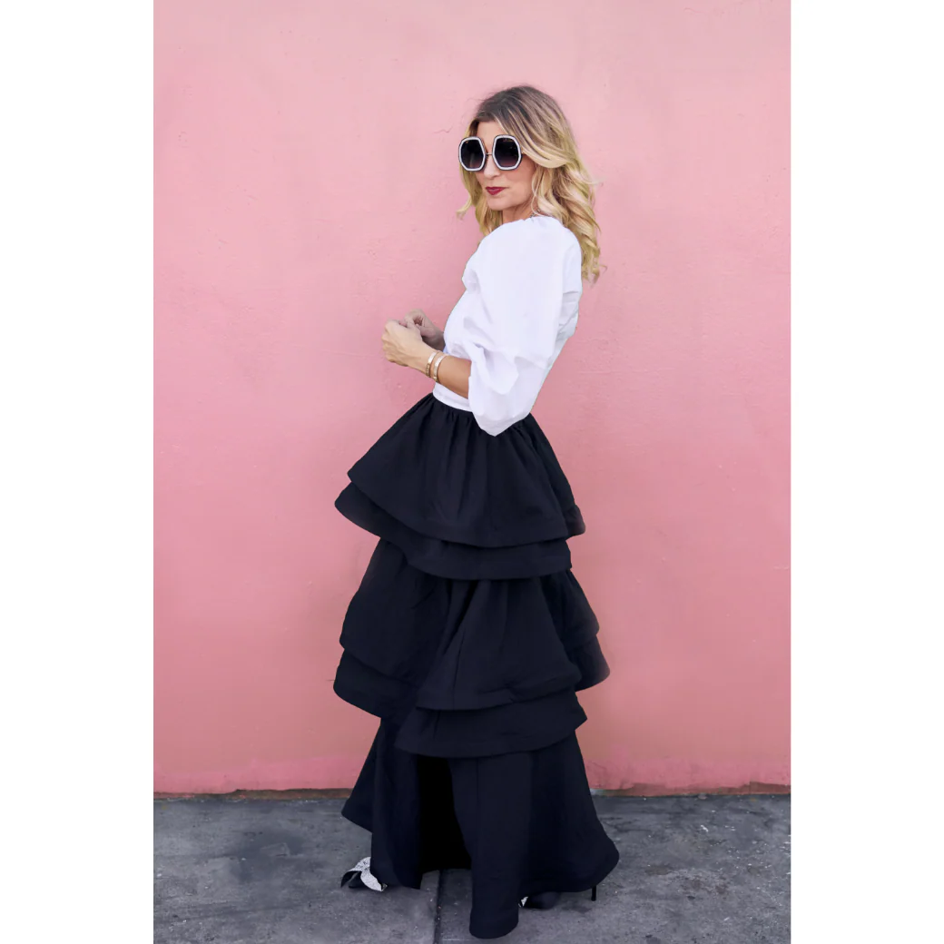 Teagan Tiered Skirt - Black - BURU