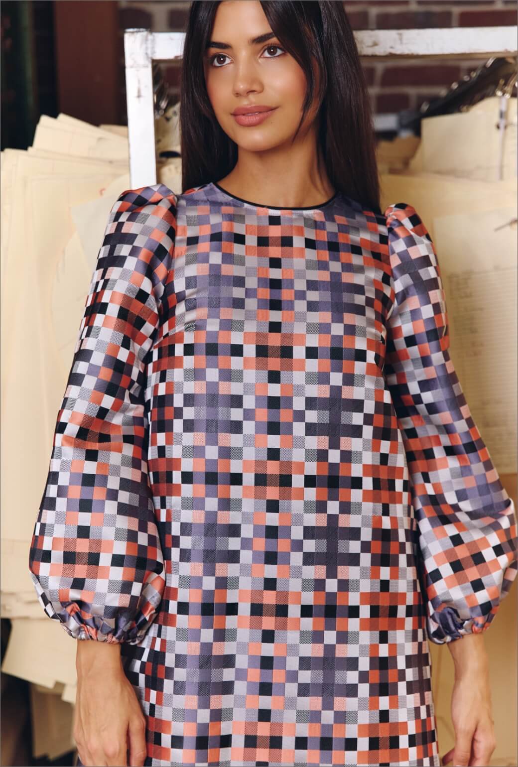 Puff Sleeve Party Dress MINI - Patchwork Brocade - BURU