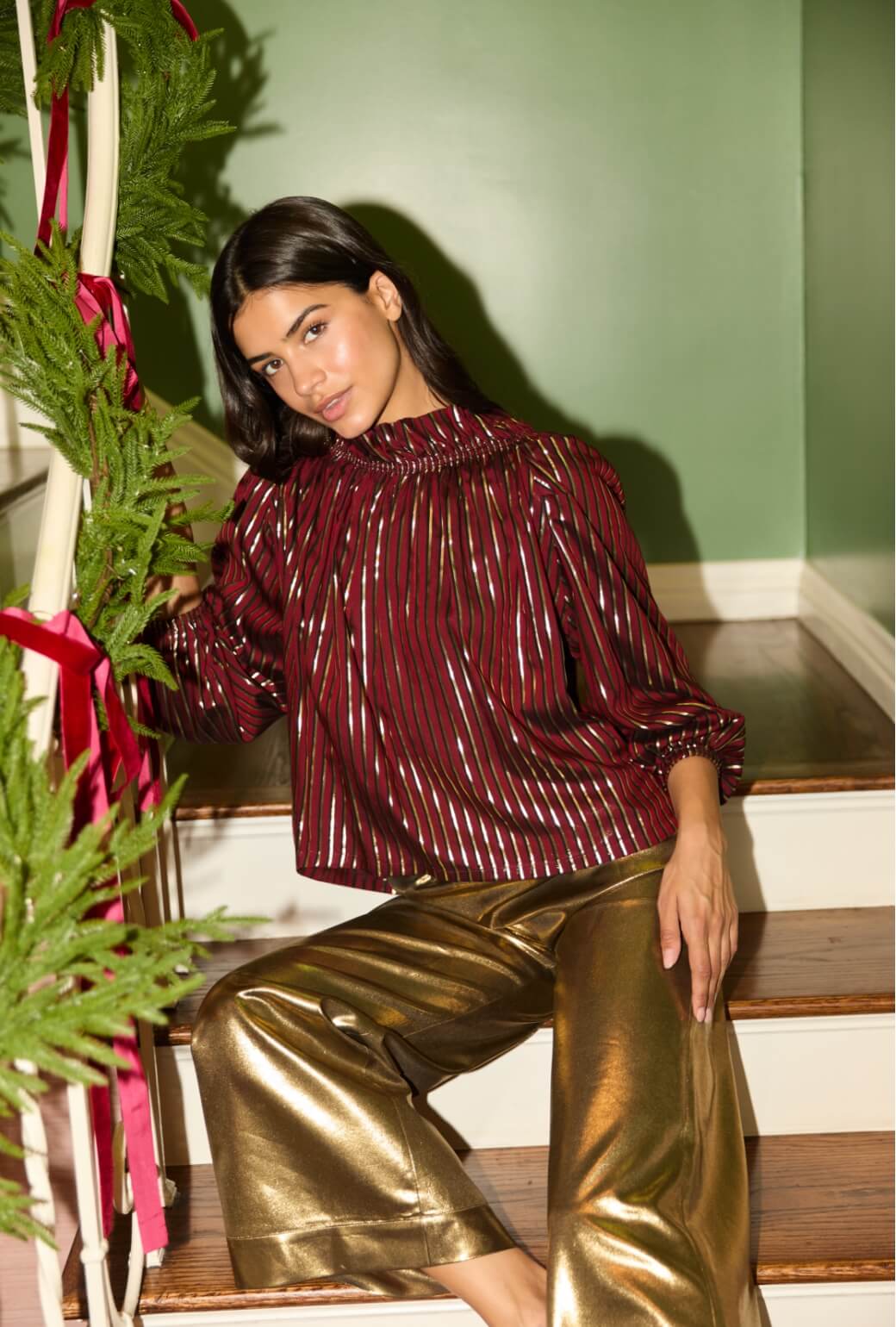 Bettie Ann Blouse - Burgundy Stripe - BURU