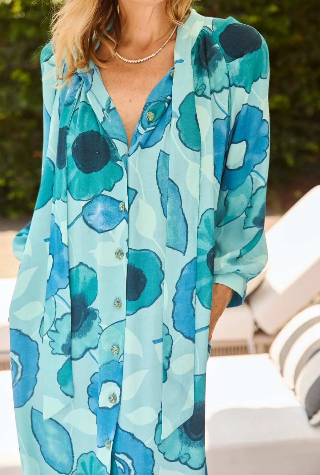 Bow Housecoat - Aquamarine - BURU