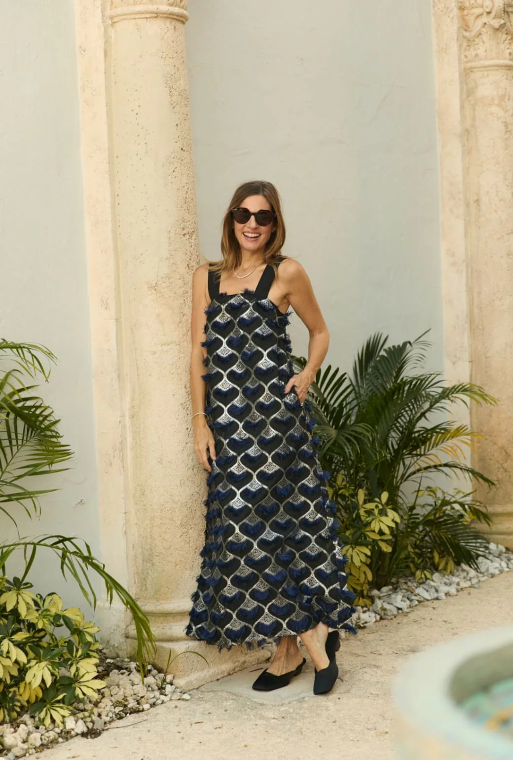 Pillar Gown - Navy Feathered - BURU