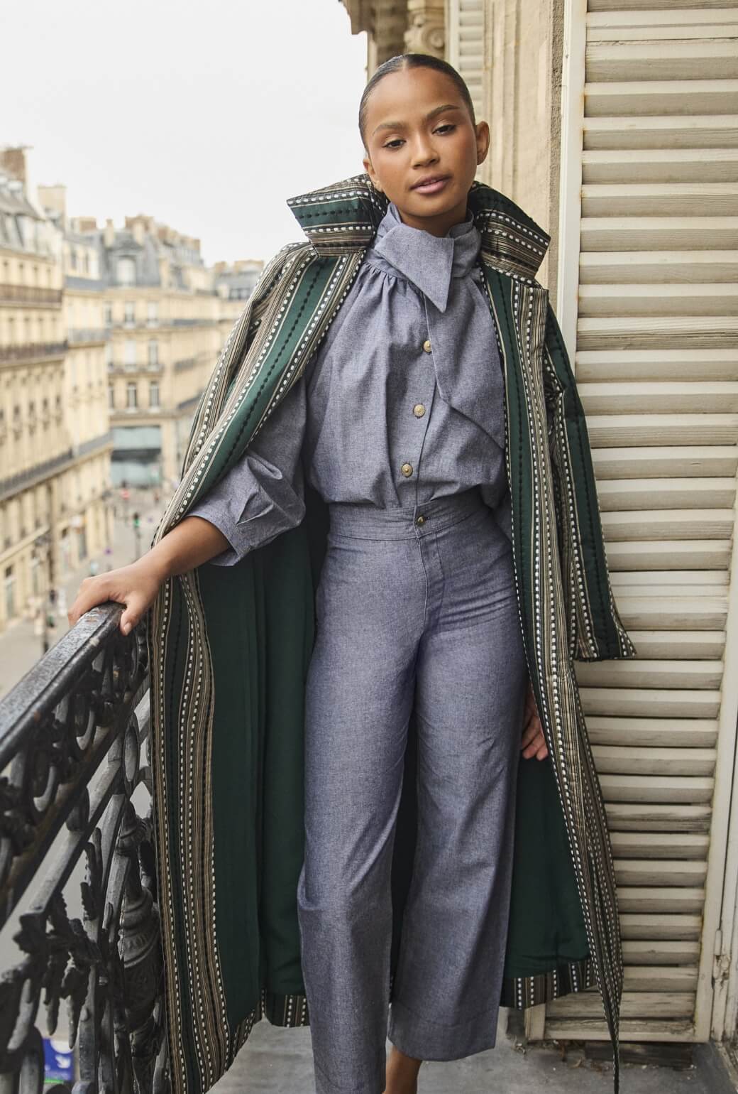 Evening Coat - Green Embroidered Silk - BURU