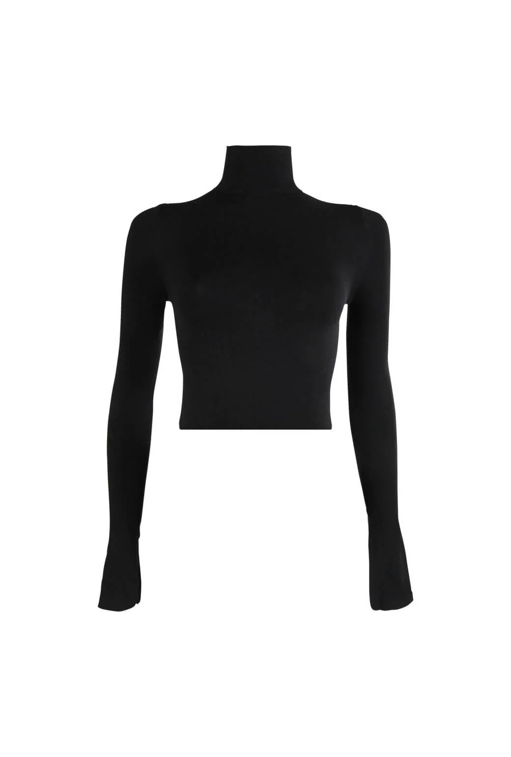 Cropped Long Sleeve Mock Turtleneck - Black - BURU