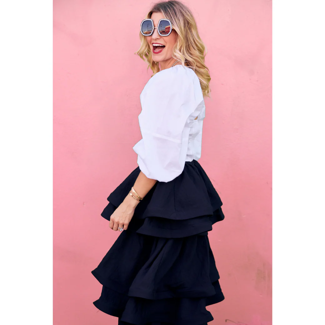 Teagan Tiered Skirt - Black - BURU