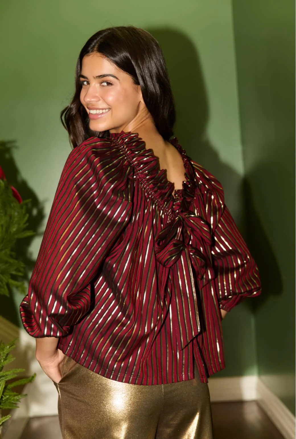 Bettie Ann Blouse - Burgundy Stripe - BURU