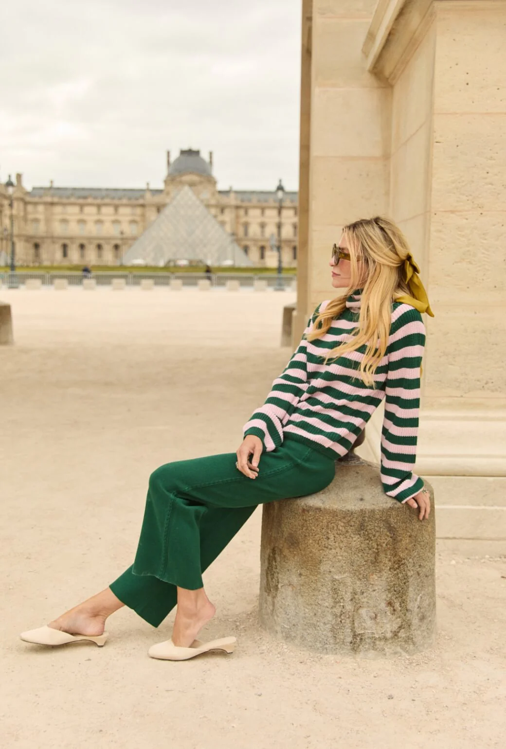 The Schafer Stripe Sweater - Deep Green & Ballet Pink - BURU