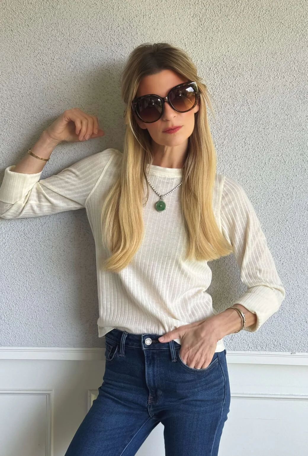 Buru x India Crew Neck Tee - Ecru Ribbed - BURU