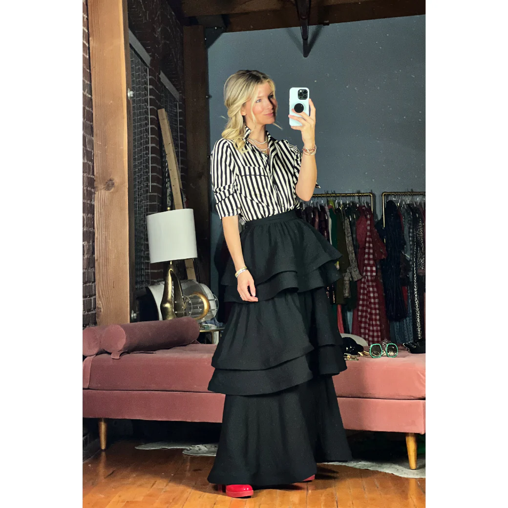 Teagan Tiered Skirt - Black - BURU