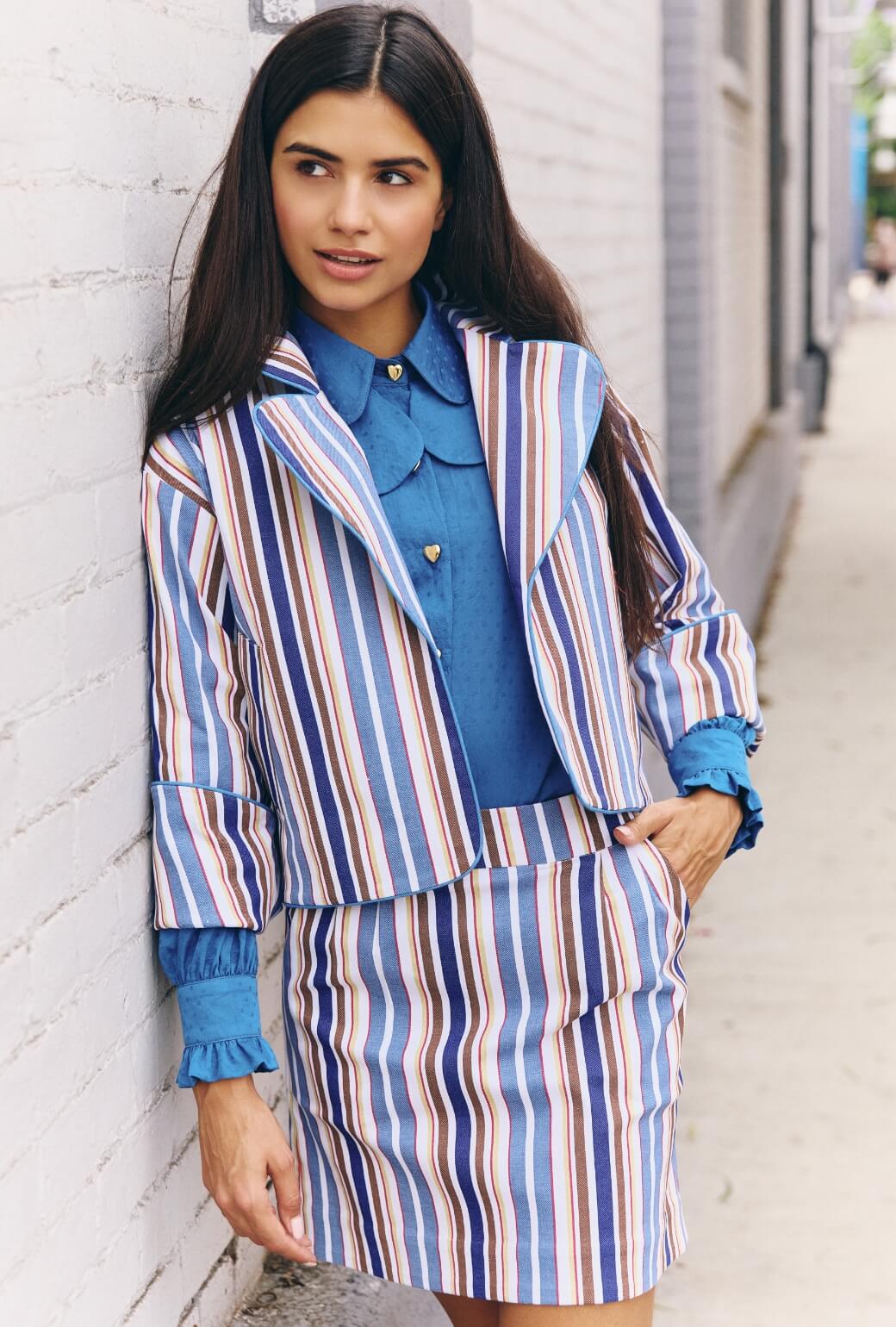 Maggie Mini Skirt - Brown Stripe Twill - BURU