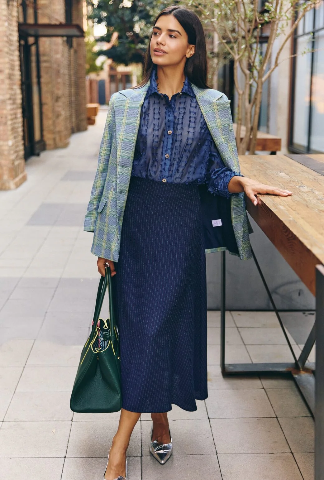 Boyfriend Blazer - Blue & Green Plaid - BURU