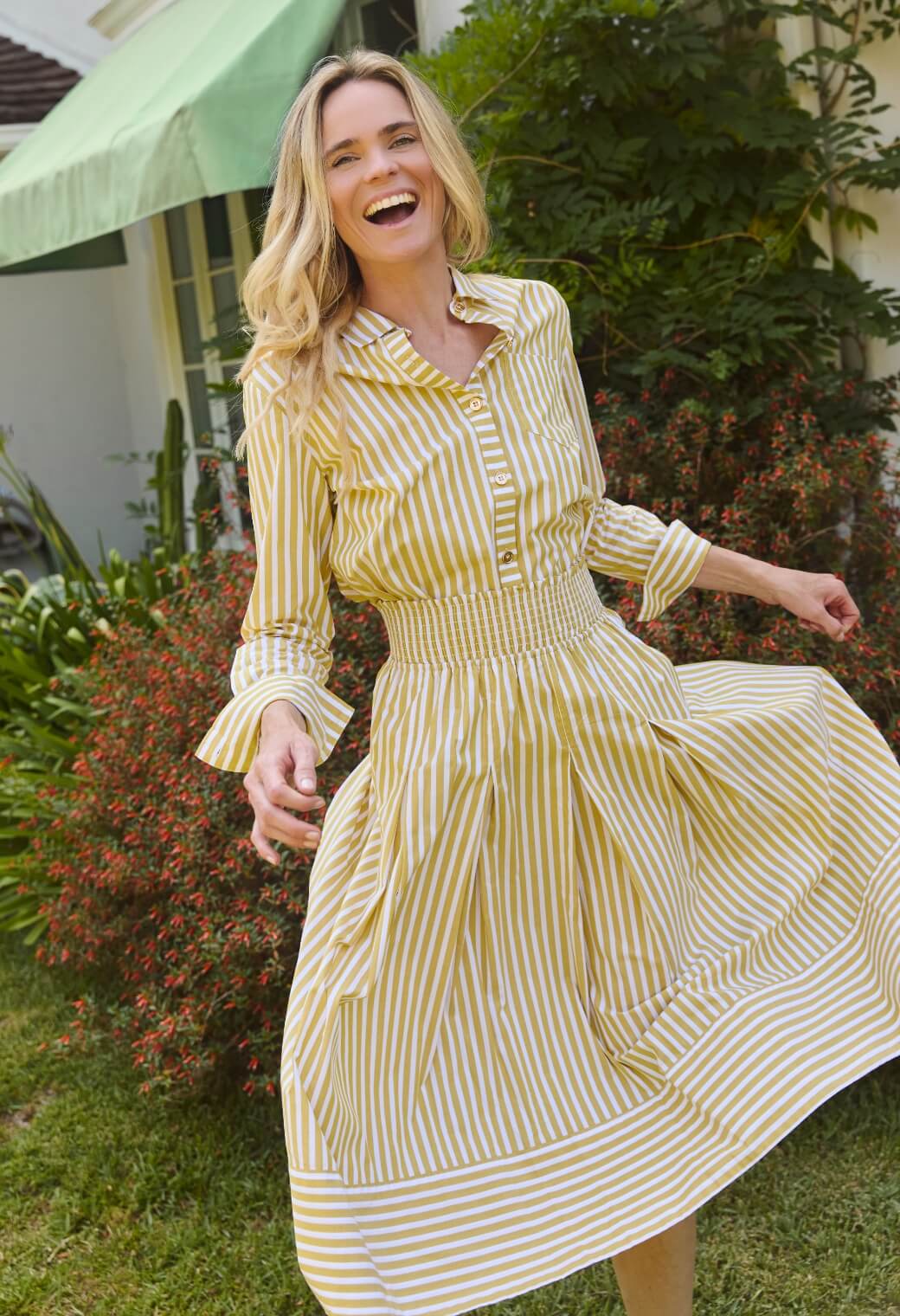 Mel Mixed Button Down Shirt - Citron Stripe - BURU