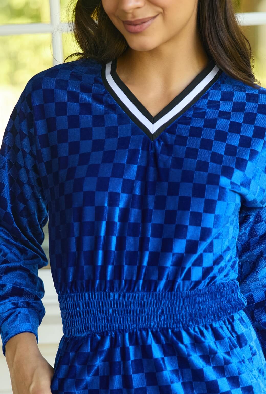 Track Dress - Cobalt Checkerboard Velour - BURU
