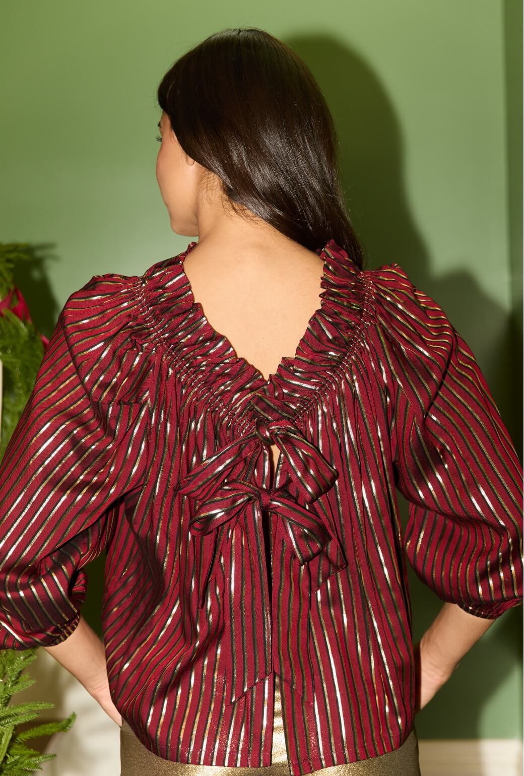 Bettie Ann Blouse - Burgundy Stripe - BURU
