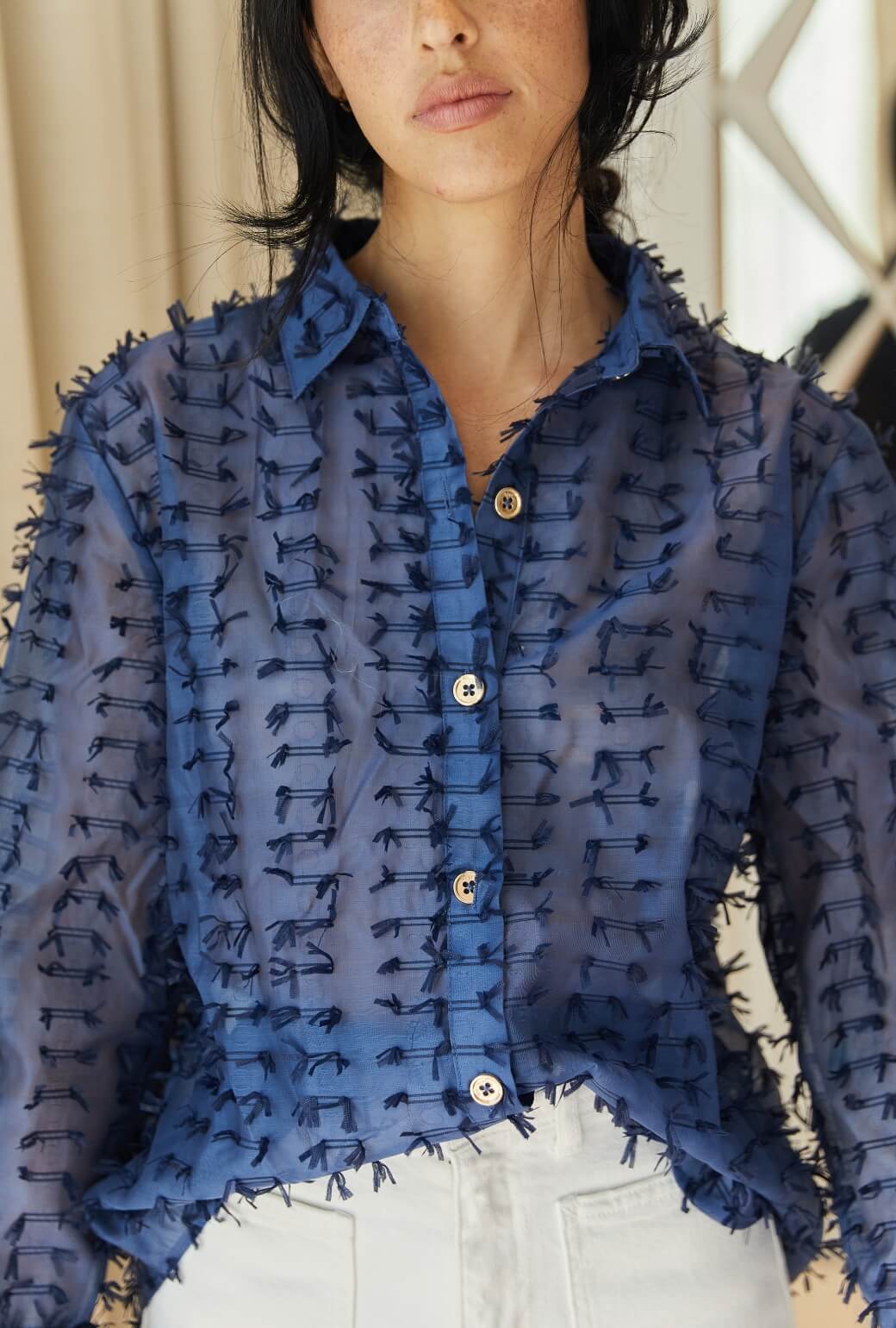 Mel Button Down Shirt - Navy Bows - BURU