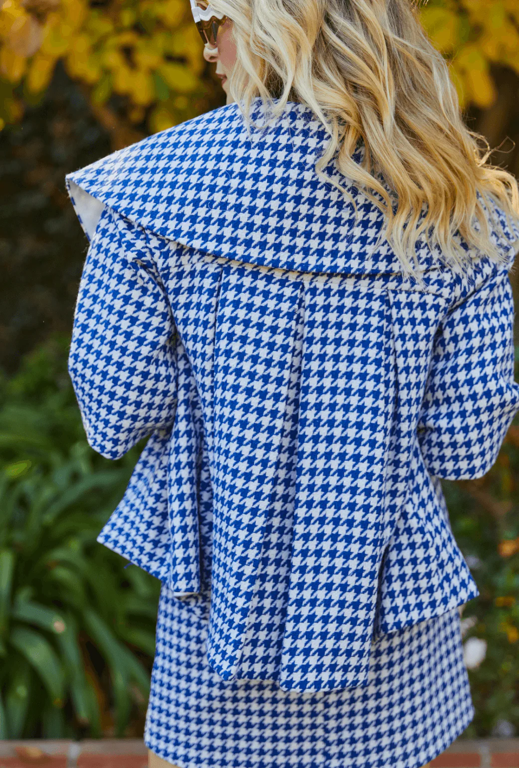 BF Cropped Car Coat - Blue Houndstooth - BURU