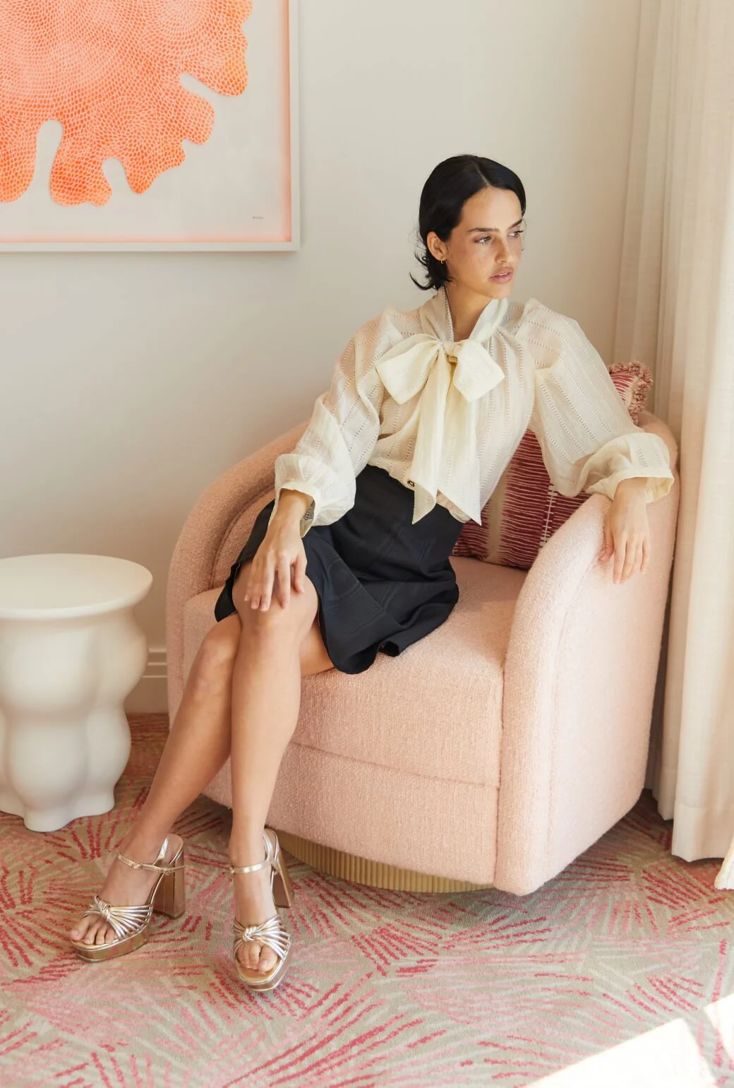 Cropped Big Bow Blouse - Sheer Ivory - BURU