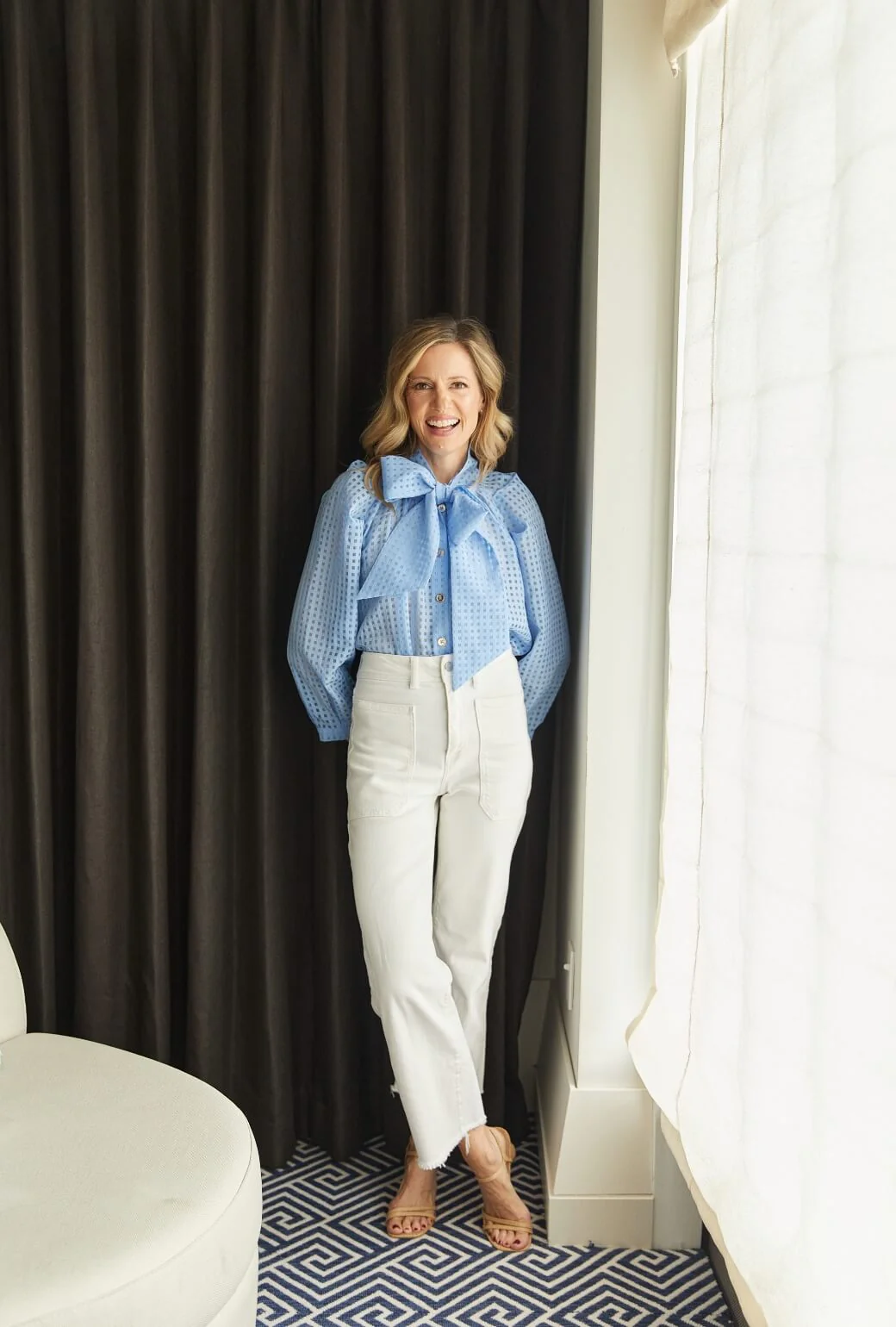 Big Bow Blouse - Blue Sheer Gingham - BURU