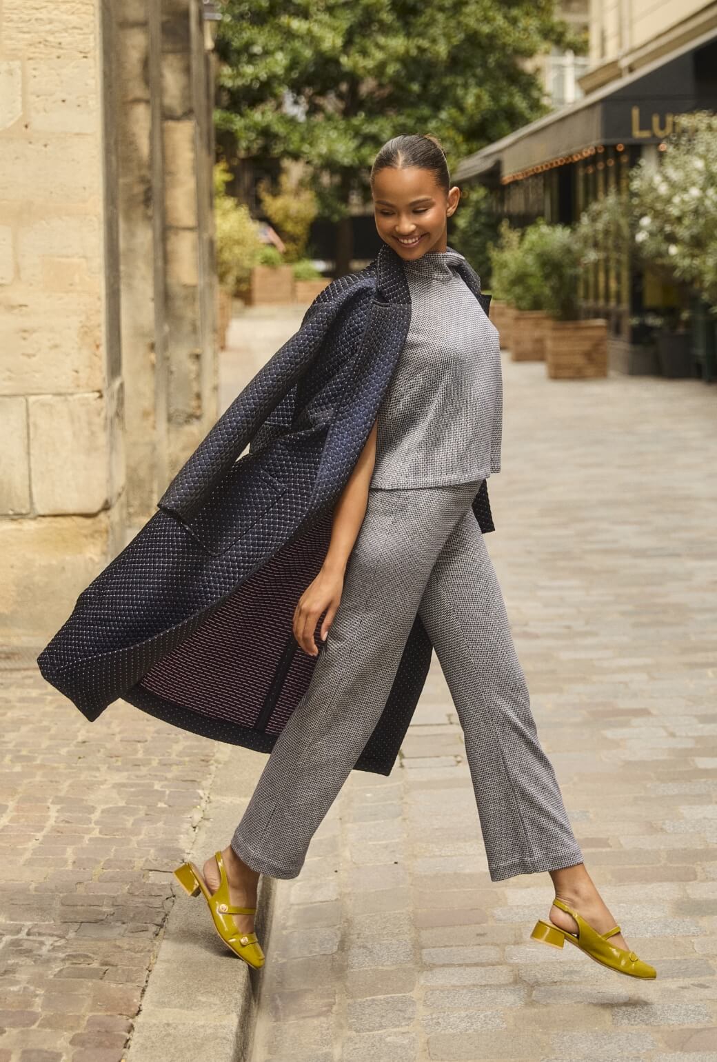 Open Car Coat - Navy Quilted - BURU