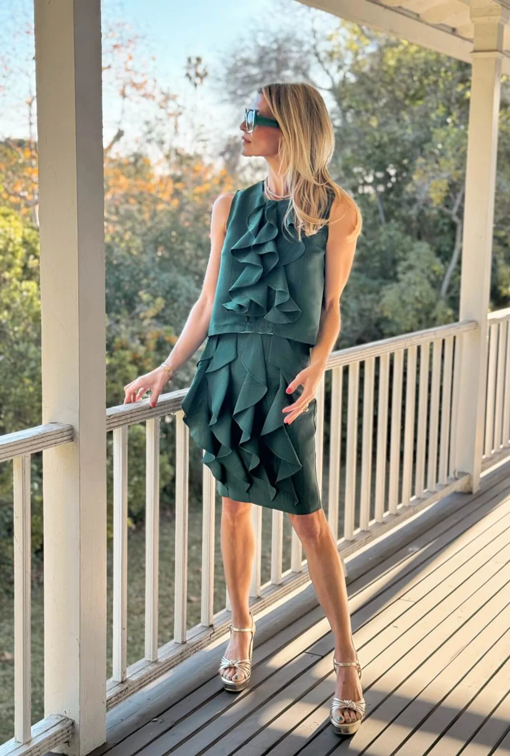 Le Ruffled Pencil Skirt - Jade Moiré - BURU