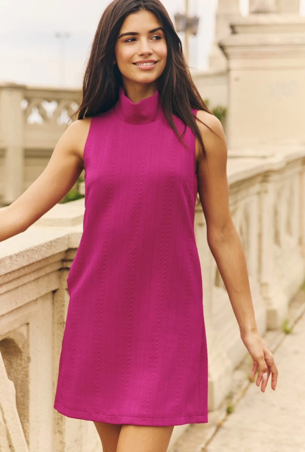 Tailored Mini Mod Dress - Fuchsia Cable-knit - BURU