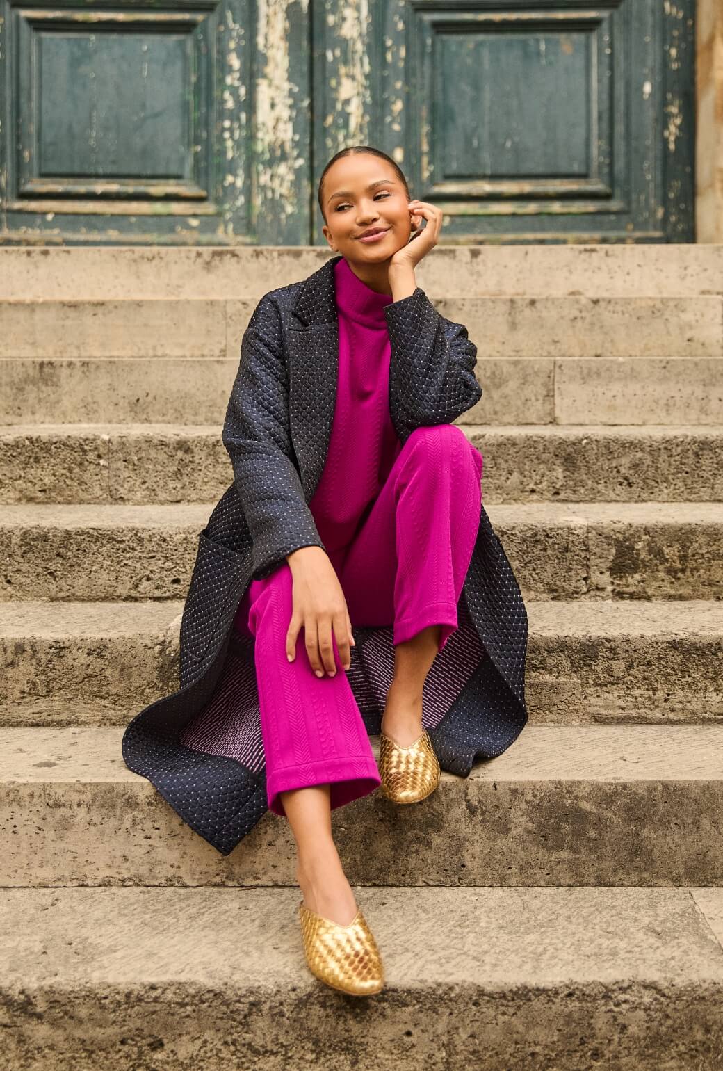 The Paley Pant - Fuchsia Cable-knit - BURU