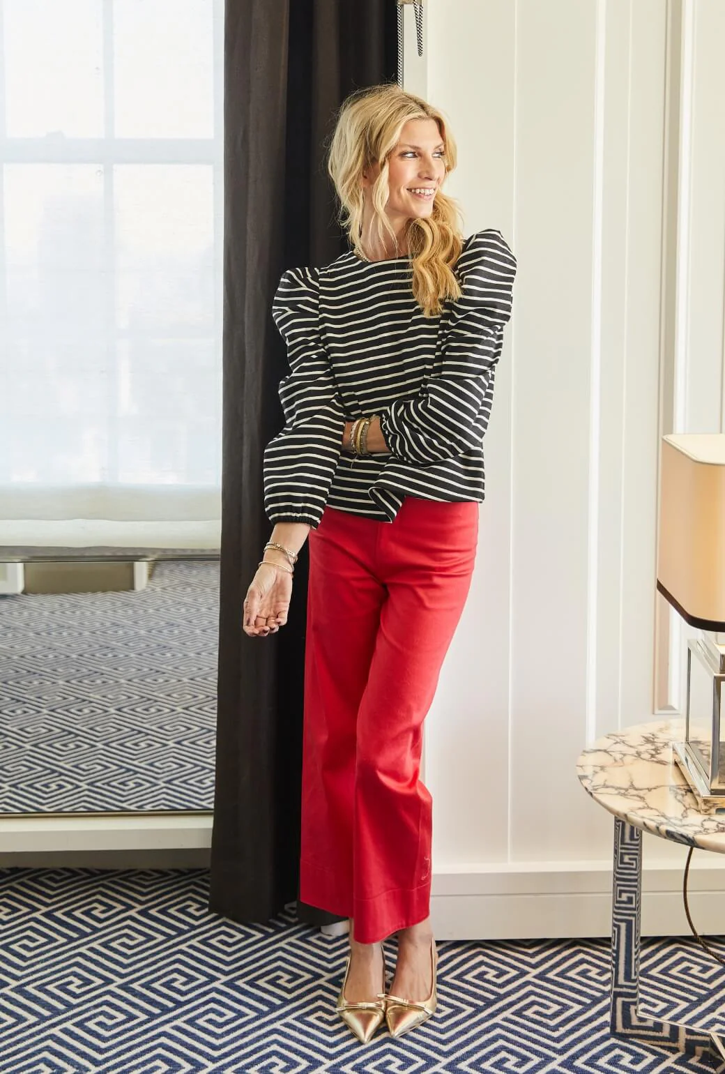 Puff Sleeve Pullover - B&W Stripe Knit - BURU