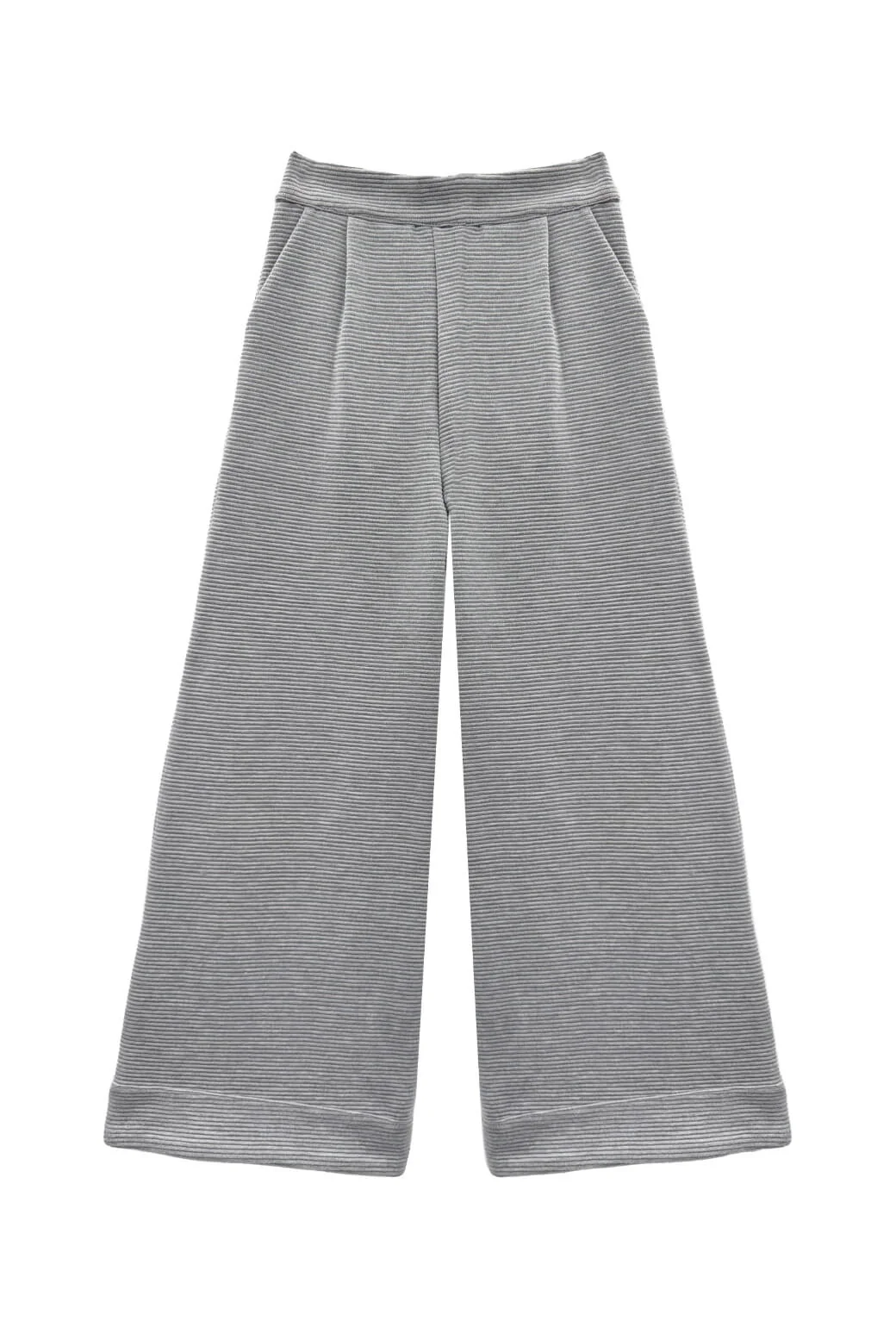 Flat Front Wide Leg Trouser - Grey Ottoman Rib - BURU