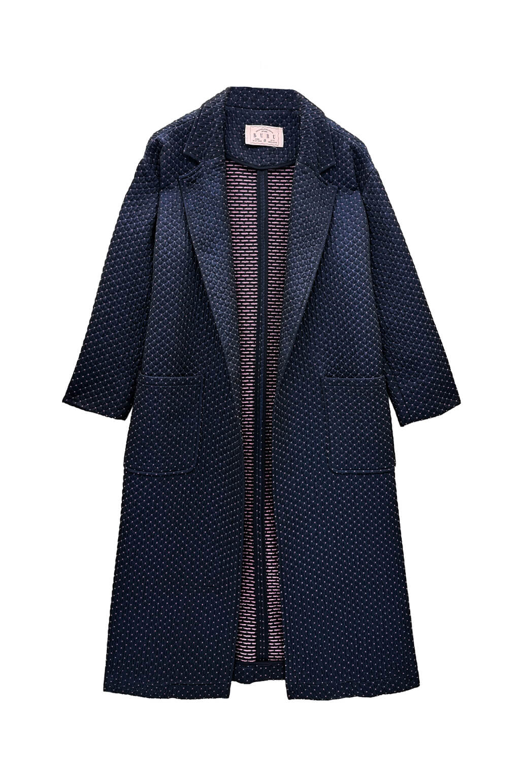 Open Car Coat - Navy Quilted - BURU