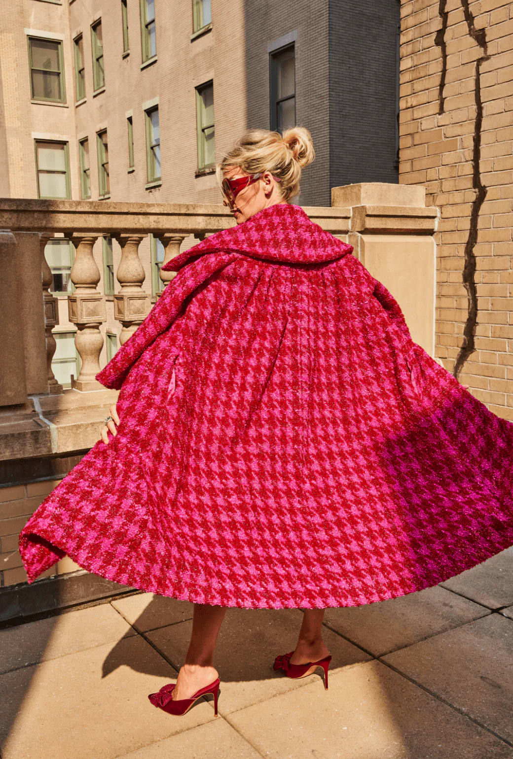 Belted Grace Coat - Pink & Red Tweed - BURU