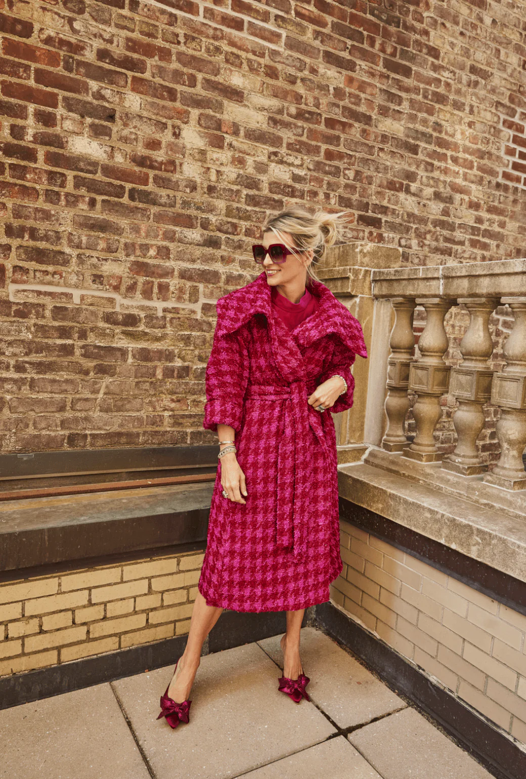 Belted Grace Coat - Pink & Red Tweed - BURU