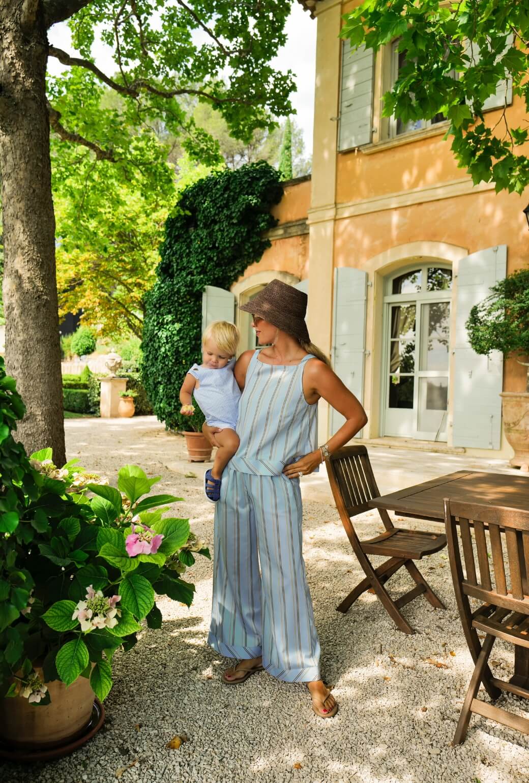 Buru x Megan Stokes Wide Leg Trouser - Blue & Brown Stripe - BURU