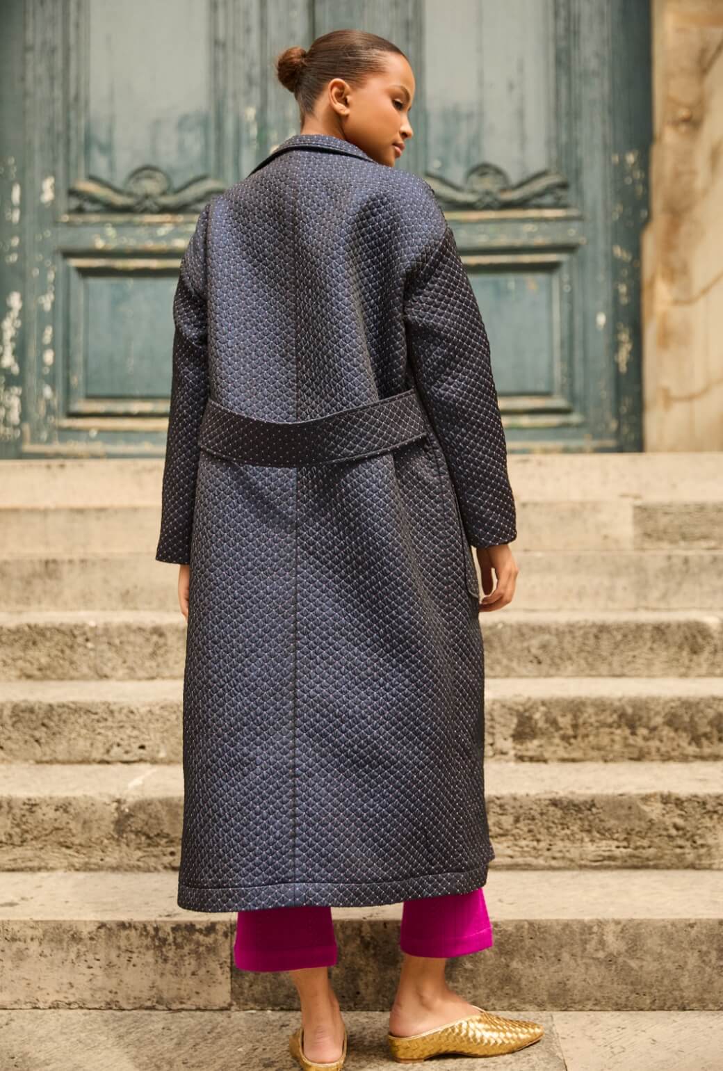 Open Car Coat - Navy Quilted - BURU