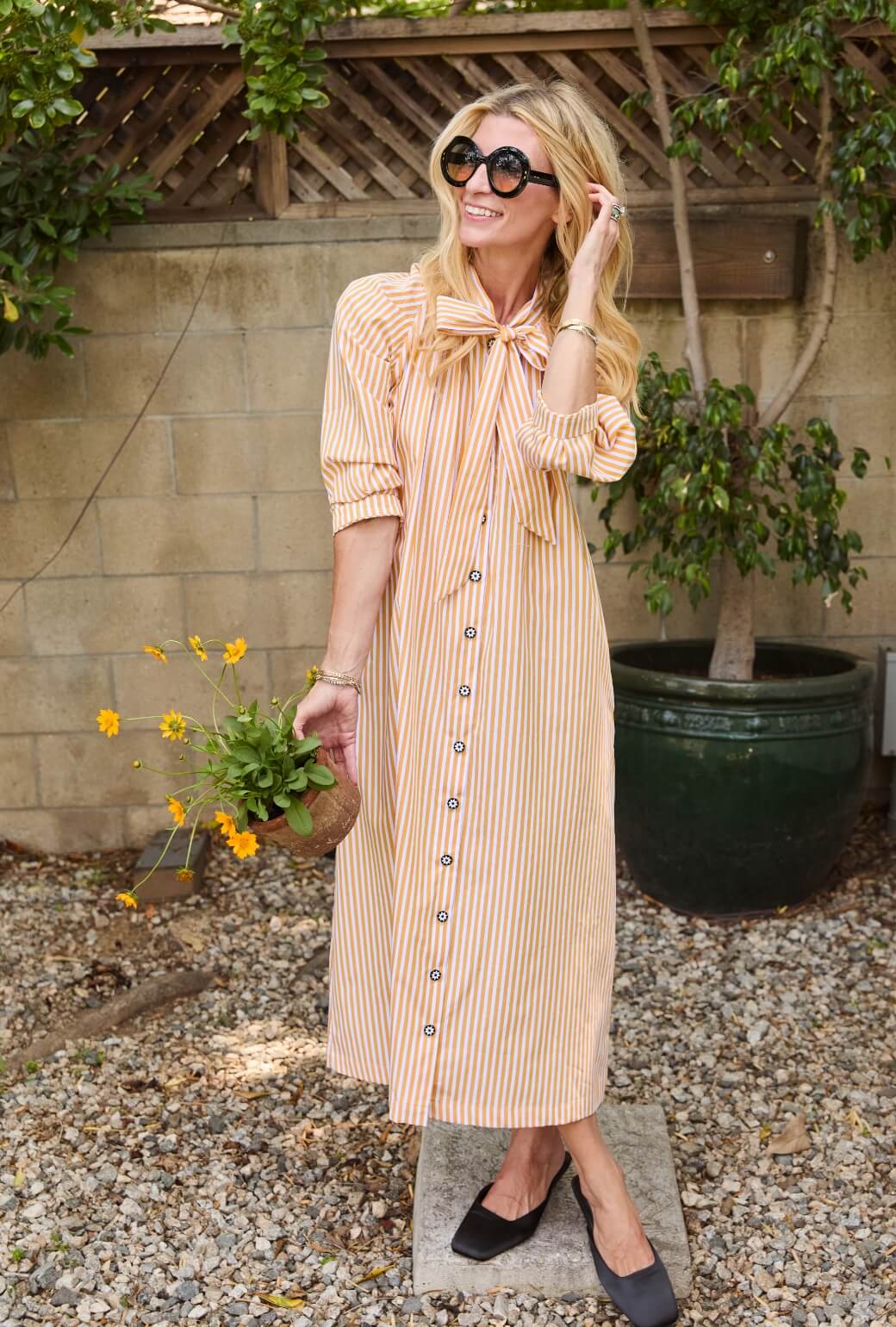 Bow Housecoat - Marigold Stripe - BURU