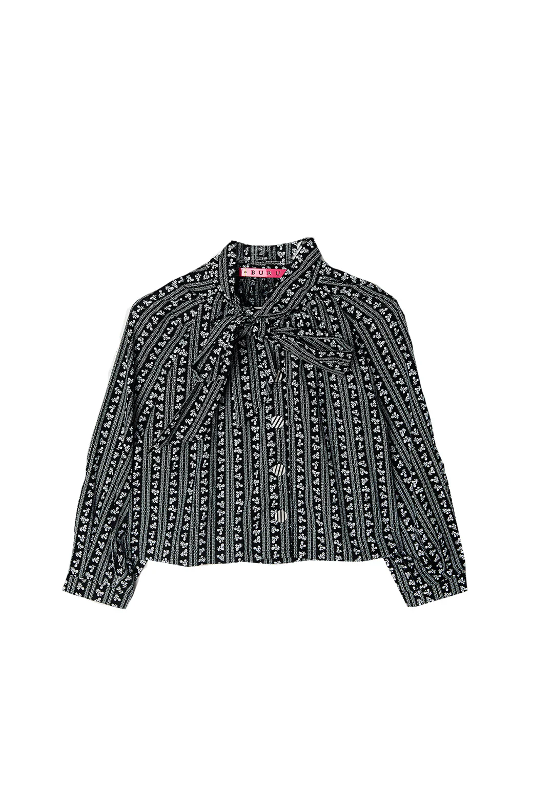 Big Bow Blouse Cropped - Black Micro Floral - BURU