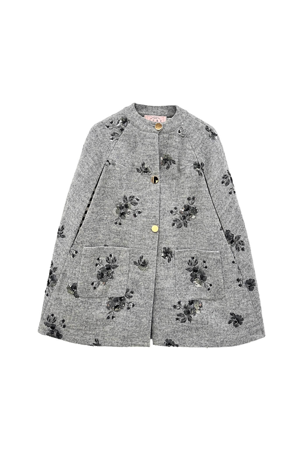 Le Cape - Embellished Gray Faux Wool - BURU