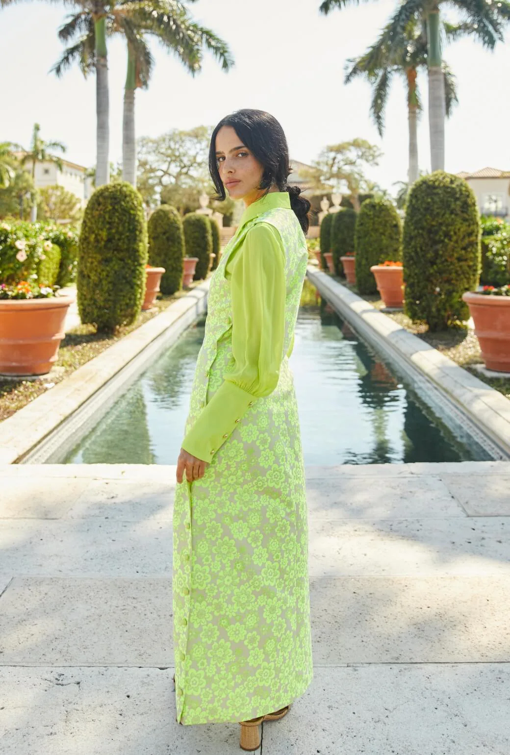 Jackie Dress Tea Length - Lemon Brightline - BURU