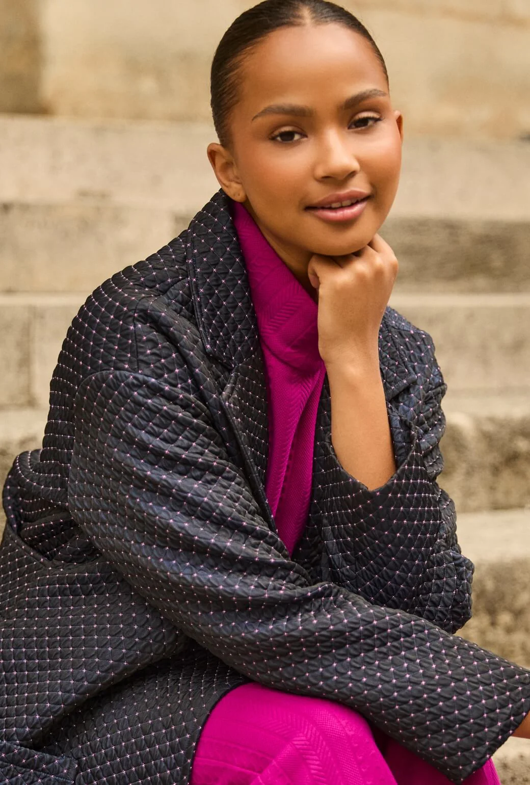 Open Car Coat - Navy Quilted - BURU