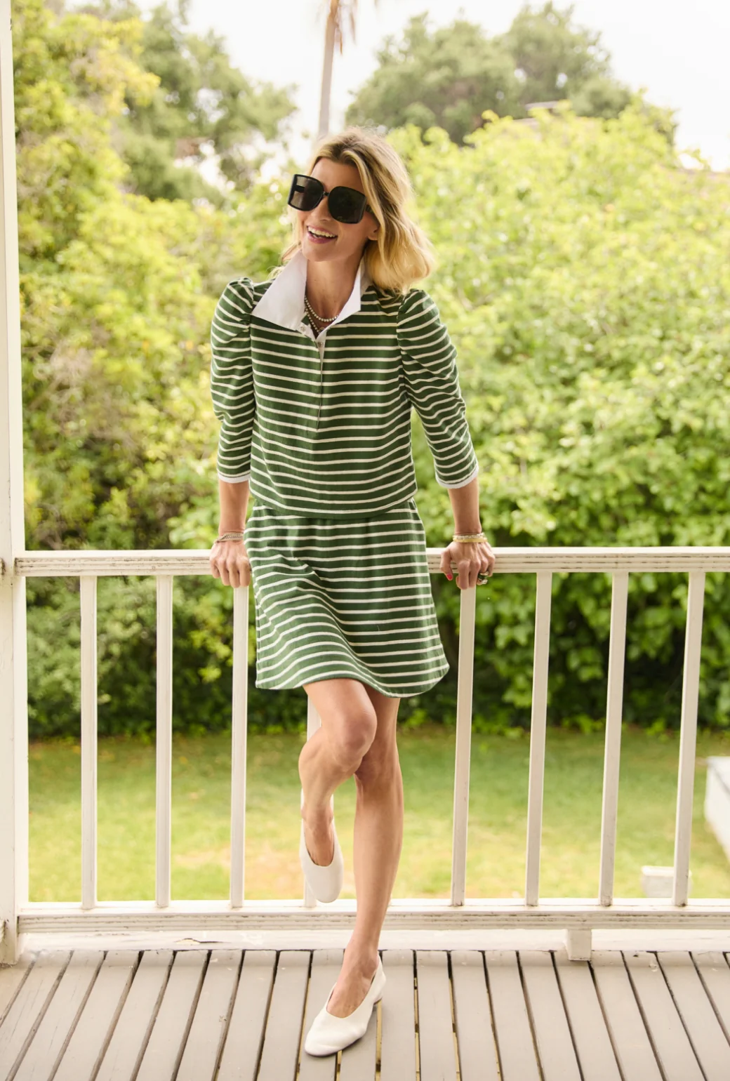 Puff Sleeve Tee - Green Stripe Knit - BURU
