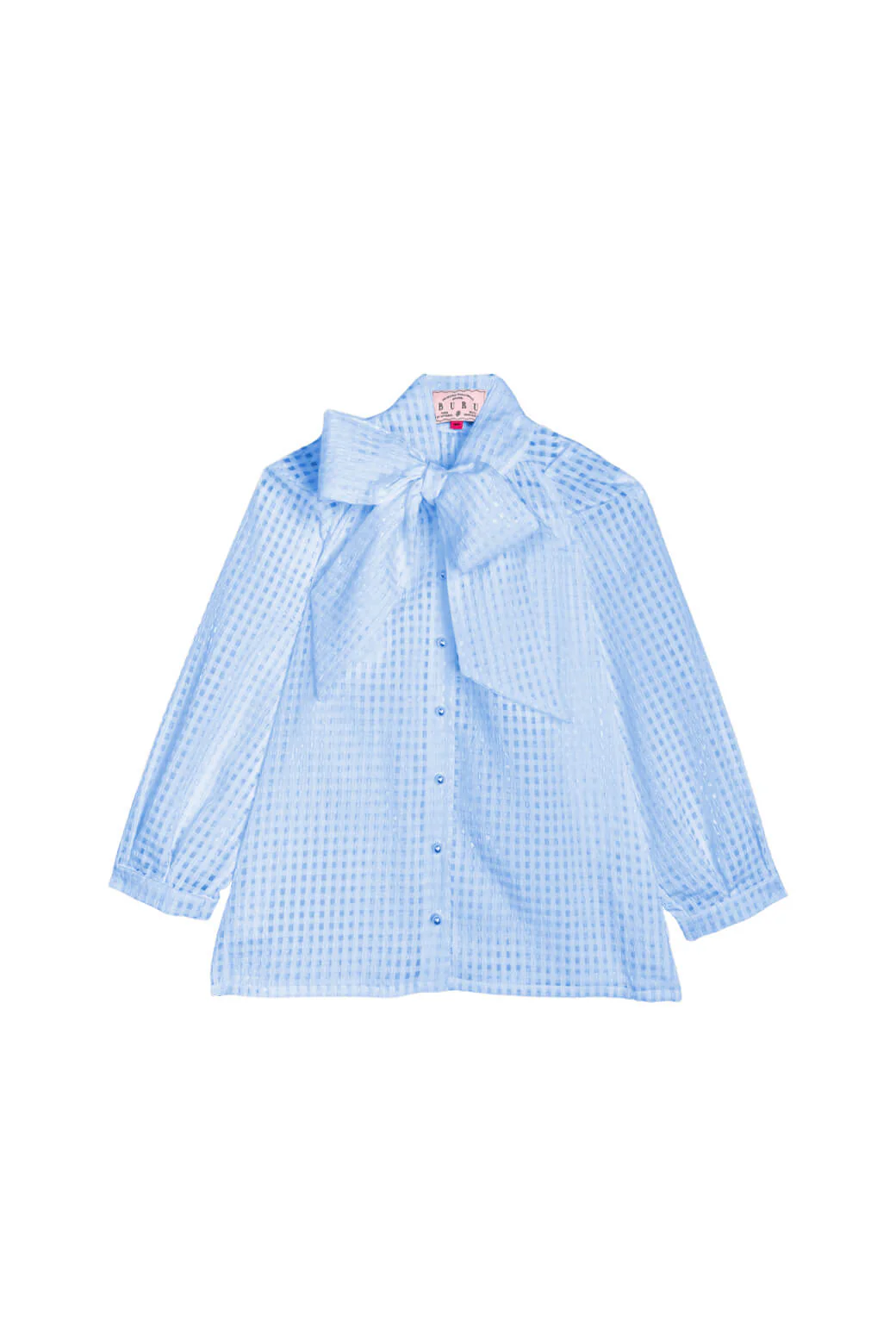 Big Bow Blouse - Blue Sheer Gingham - BURU
