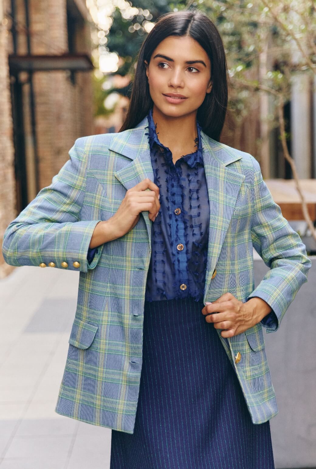 Boyfriend Blazer - Blue & Green Plaid - BURU