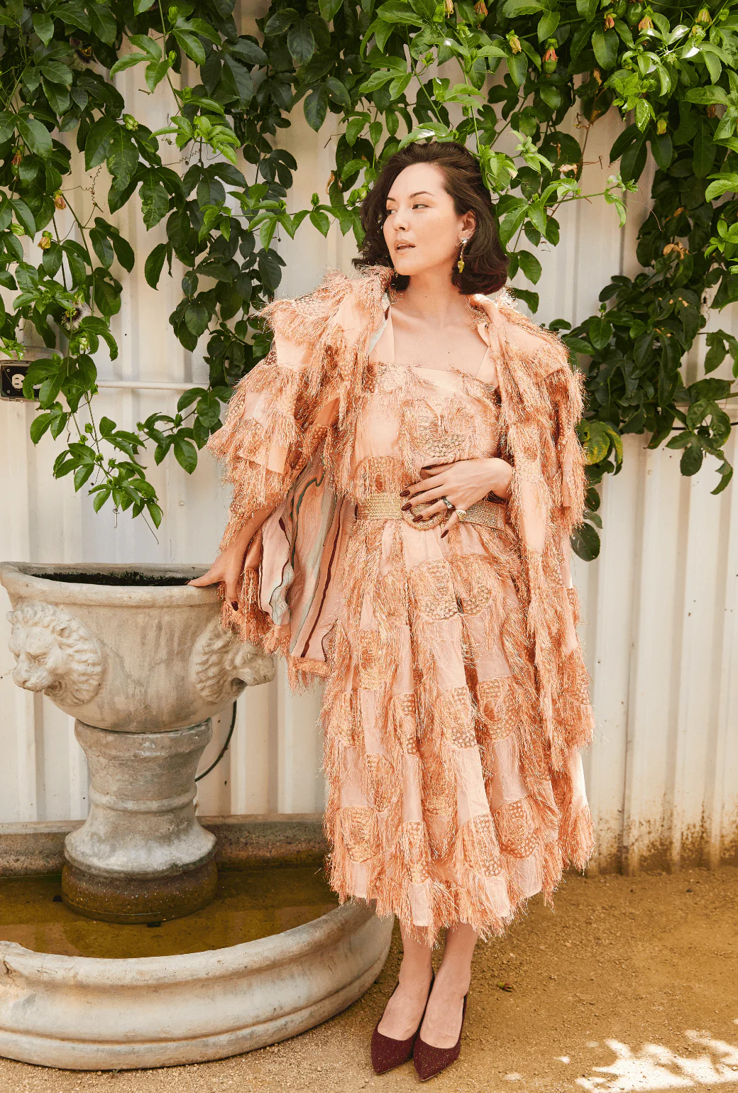 Eyelash Elastic Waist Skirt - Rose Gold - BURU