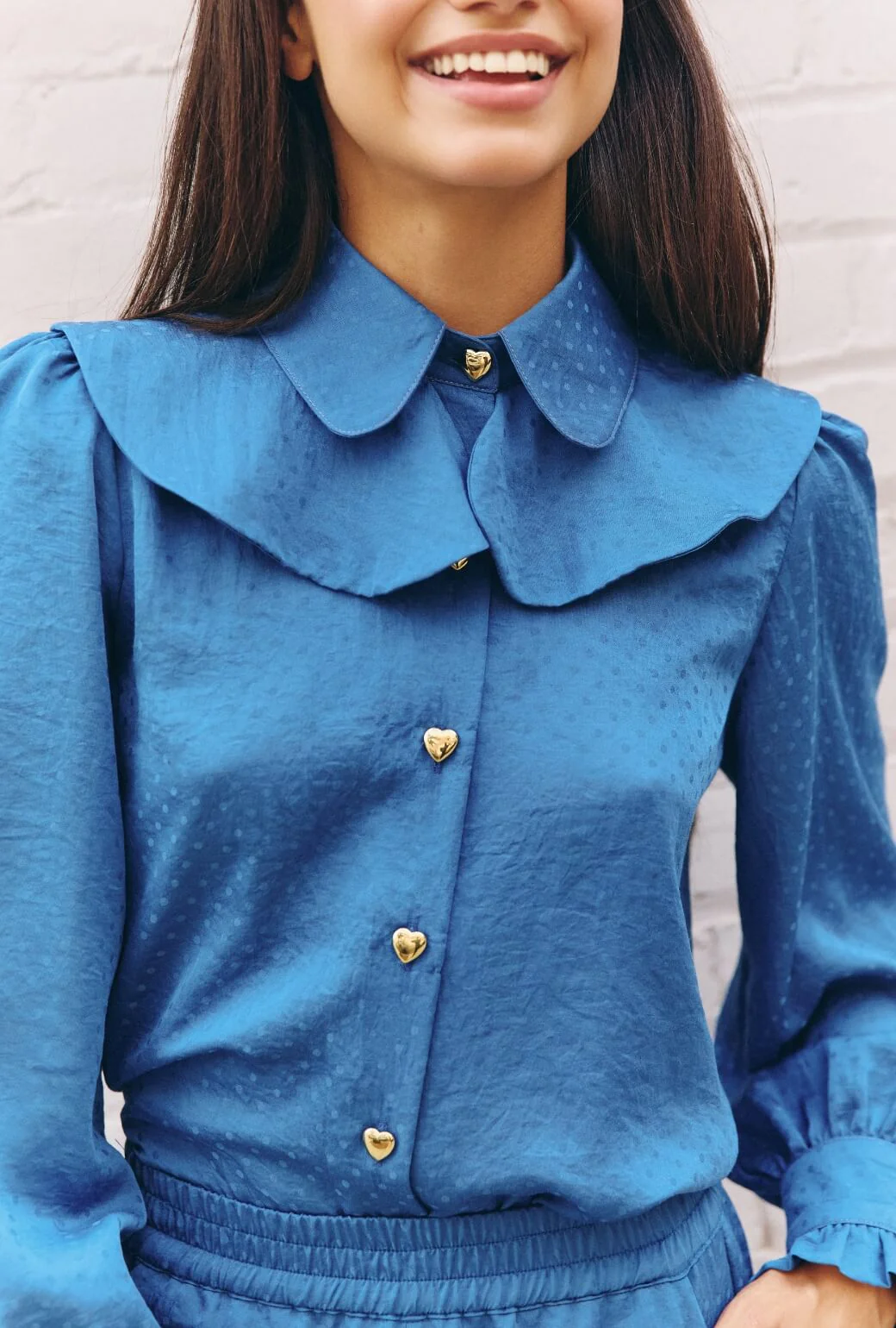 Ruffle Button Down - Cornflower Dot - BURU