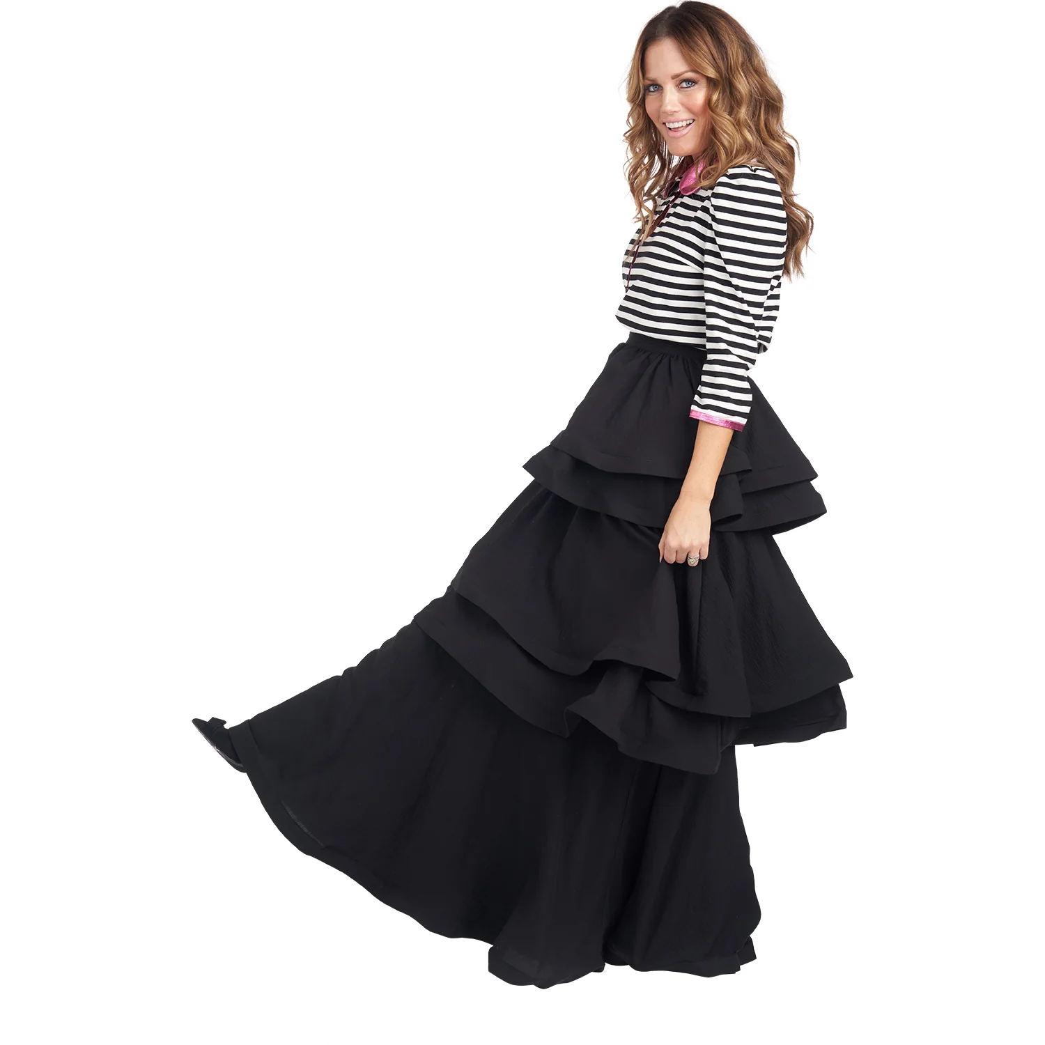 Teagan Tiered Skirt - Black - BURU