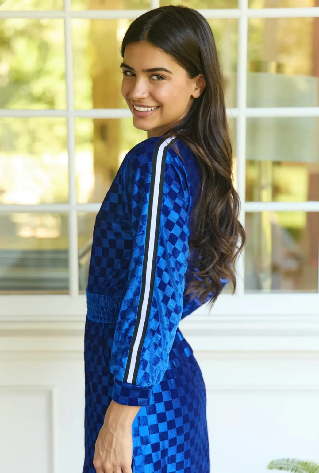 Track Dress - Cobalt Checkerboard Velour - BURU