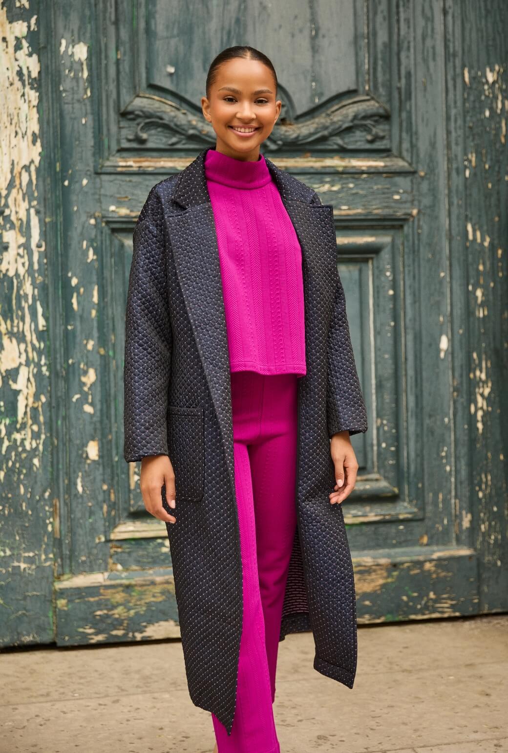 Open Car Coat - Navy Quilted - BURU