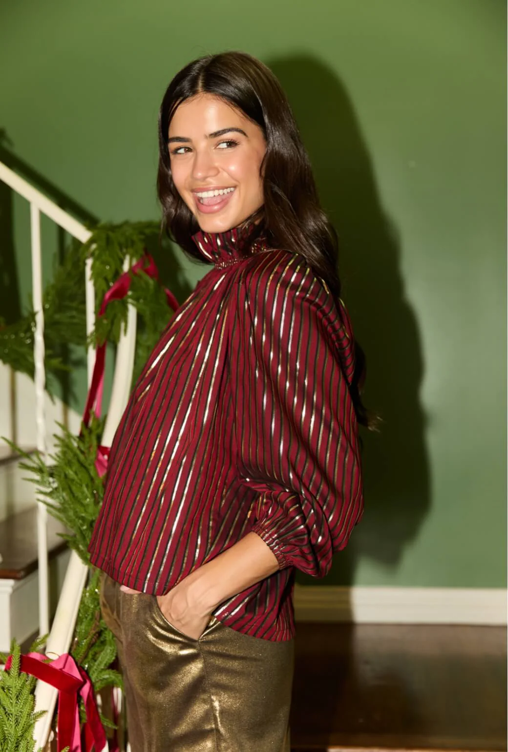 Bettie Ann Blouse - Burgundy Stripe - BURU