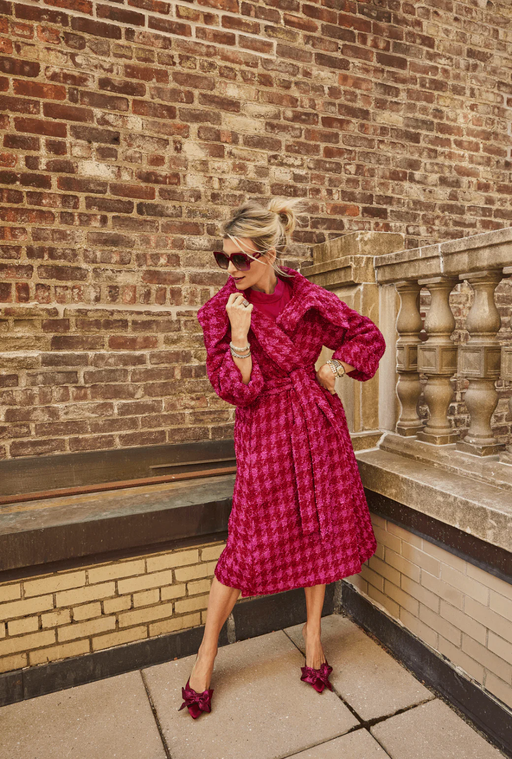 Belted Grace Coat - Pink & Red Tweed - BURU