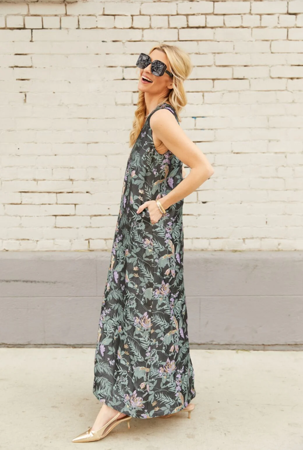 Le V Gown - Sage & Lilac Brocade - BURU