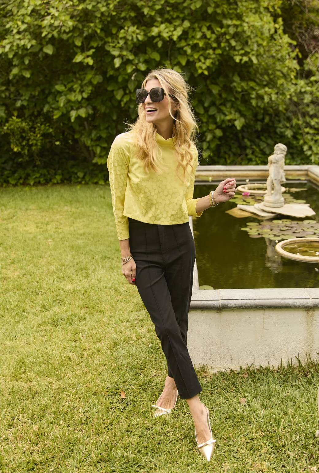 Long Sleeve Twiggy Top - Yellow Satin Polka Dot - BURU
