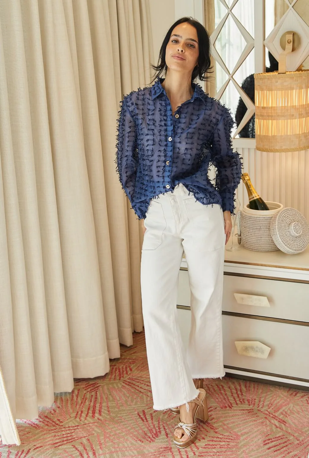 Mel Button Down Shirt - Navy Bows - BURU